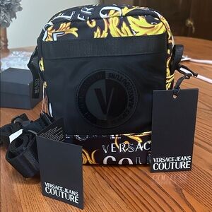Versace Jeans Couture Vinyl Shoulder Bag with Canvas Strap